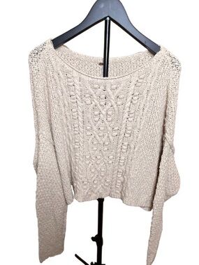 Free People Cream Cable Scoop Neck Sweater